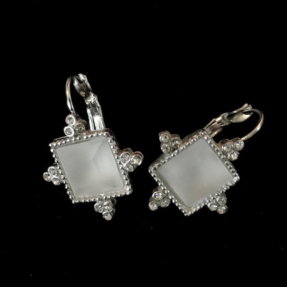 New Square with White Opaque CZ Earrings